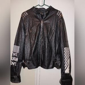 Fashion Nova Faux Leather Jacket, black & white, size 2xl